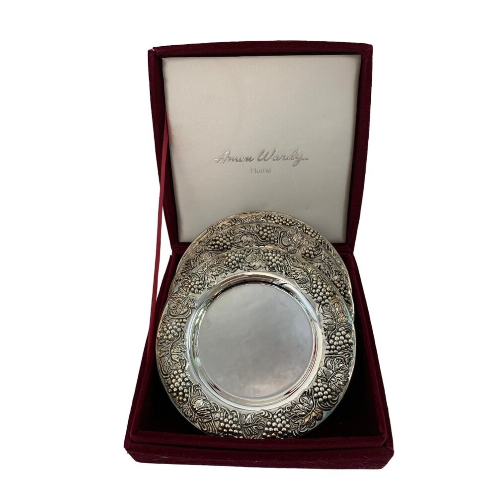 VTG Amen Wardy Home Godinger Silver Bottle Coasters Red Velvet Box Set 4 7572
